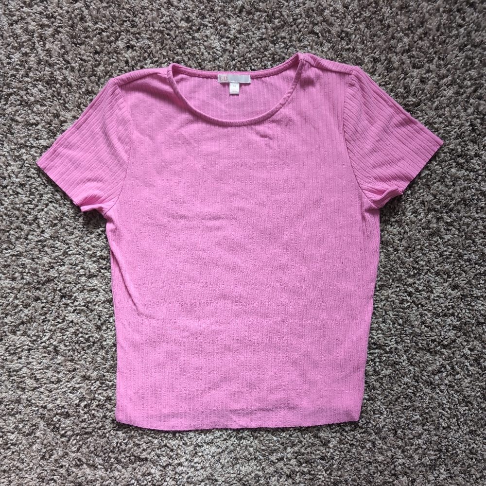 Pink Ribbed Knit Crop Top